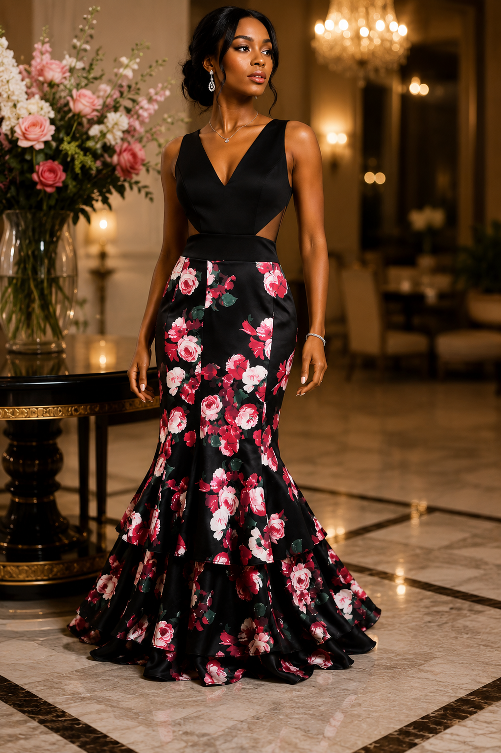 Floral Mermaid Evening Gown
