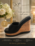 Black Cork Wedge Sandals