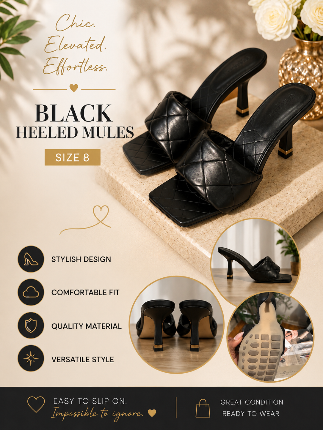 Quilted Heeled Mules